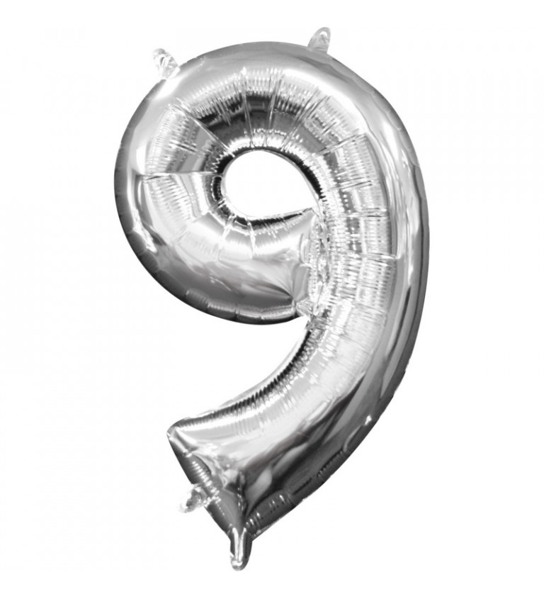 Balónik zo striebornej fólie v tvare čísla 9