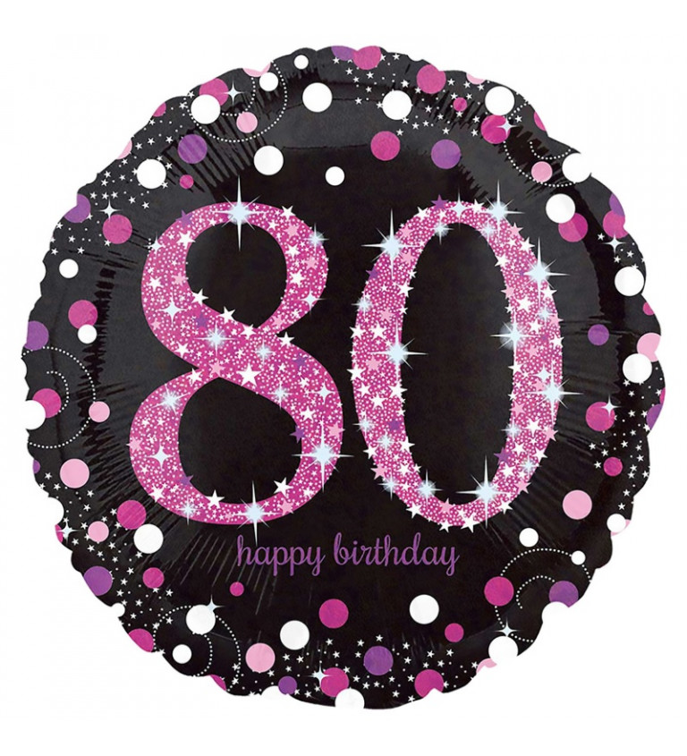 Okrúhly balón s ružovým nápisom: 80 Happy Birthday