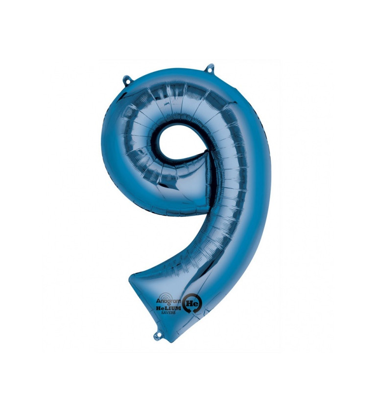 Modrý fóliový balónik v tvare čísla 9