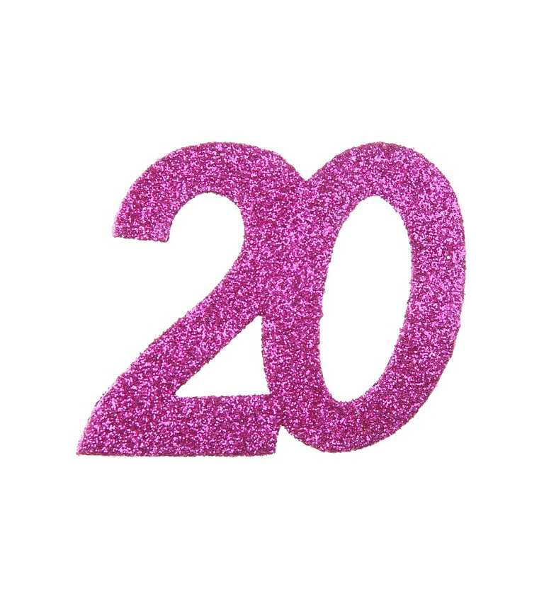 Ružové trblietavé konfety v tvare čísla 20