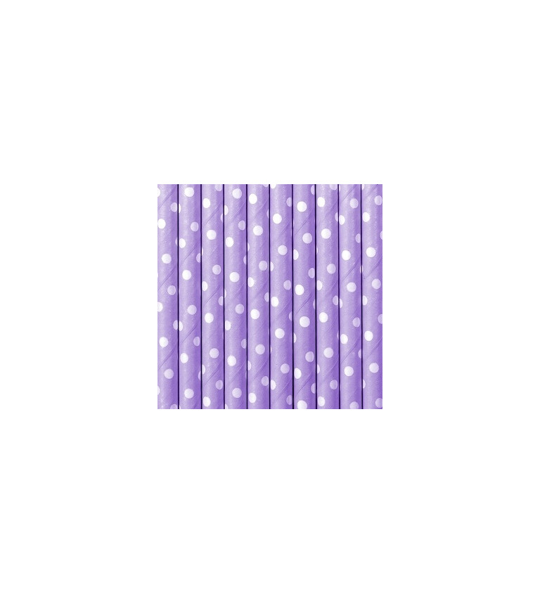Slamky papierové s bodkami - lila fialová