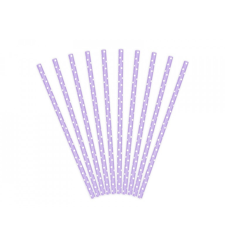Slamky papierové s bodkami - lila fialová