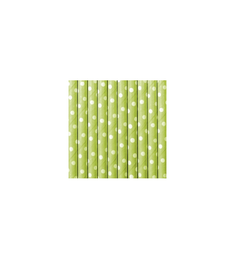 Slamky papierové s bodkami - zelené
