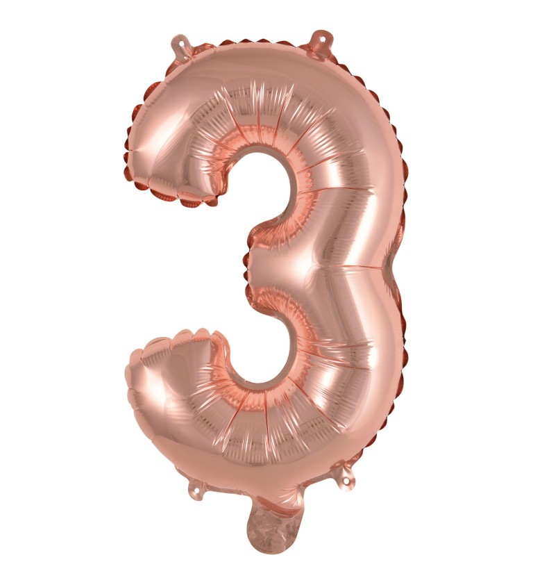 Mini fóliový balónik číslo 3 ružové zlato