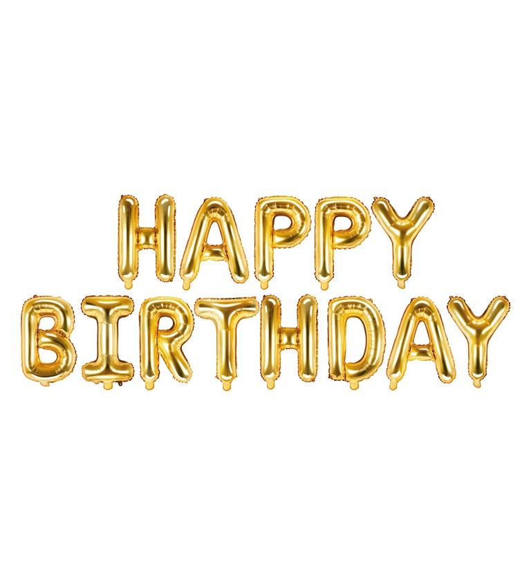 Balónik s nápisom Happy Birthday - zlatý
