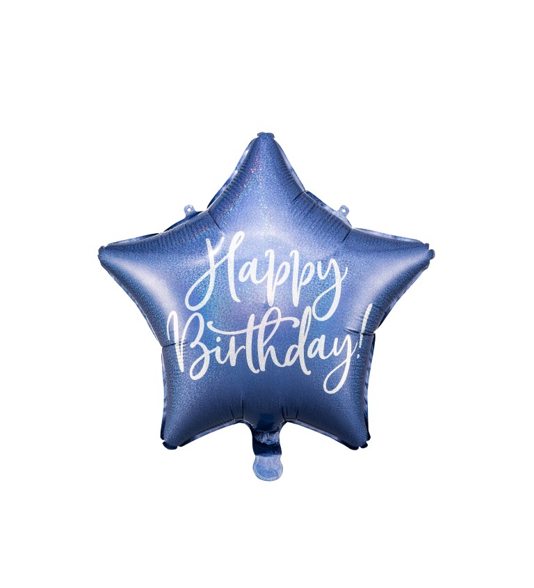 Modrý balón s hviezdičkami Happy Birthday - fólia