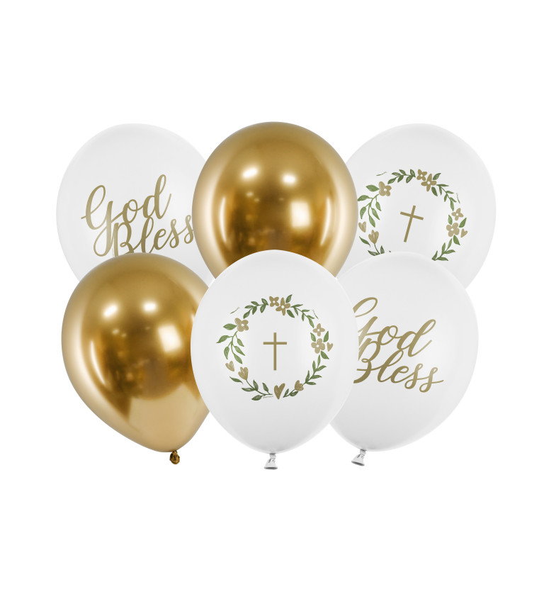 Balóny Gold Bless - Zlatá, Biela