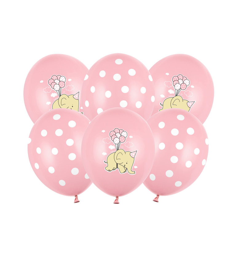 Ružové balóny so slonom a bodkami 50ks