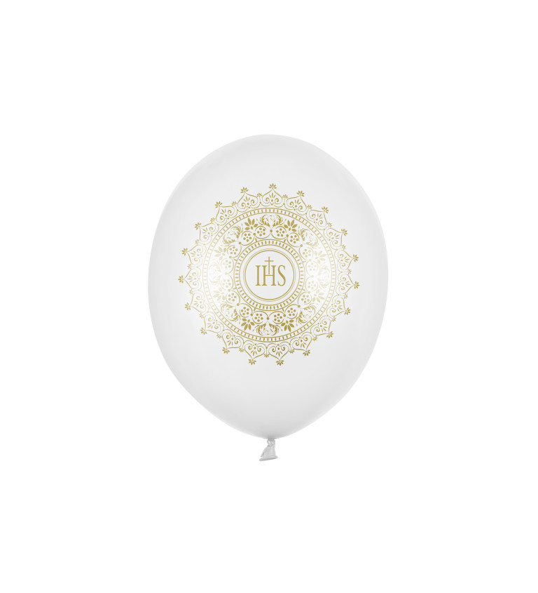 Latexové balóny - "IHS" Metalická biela