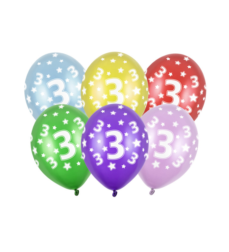 Metalický balón - Číslica "3", 50 ks