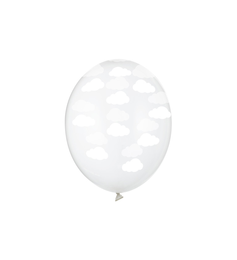 Priehľadné balóny s bielymi obláčikmi - 50ks