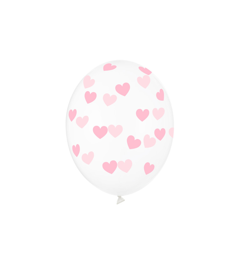 Priehľadné balóny s ružovými srdiečkami