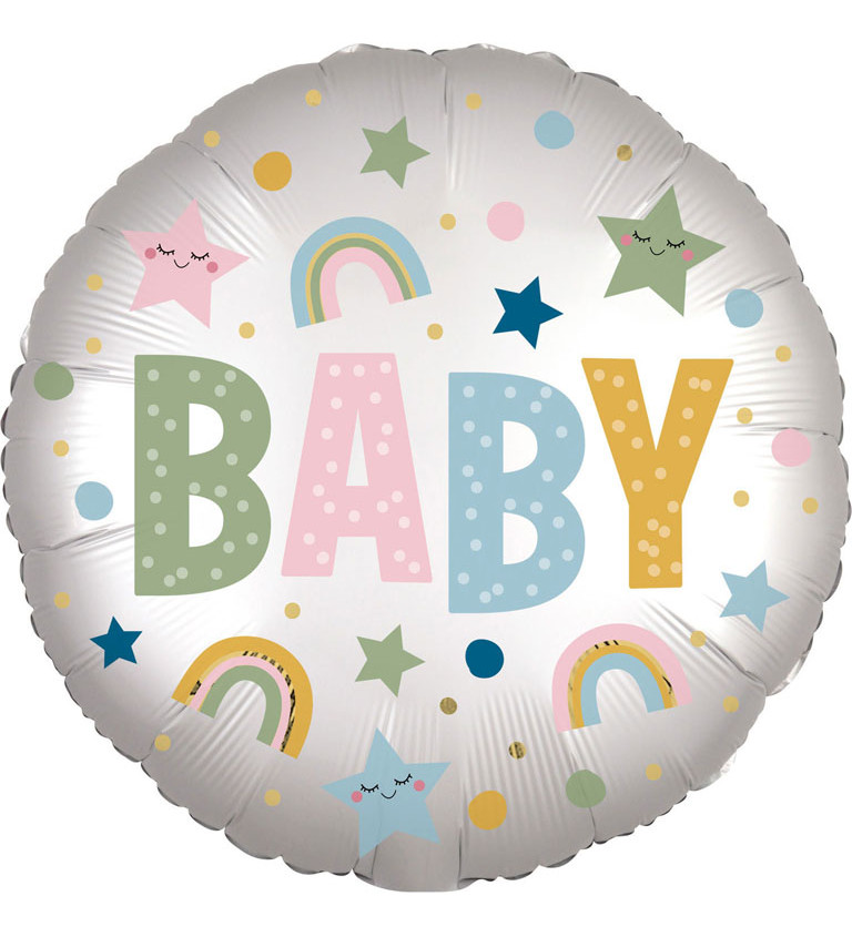 Štandardný saténový balón v prírodných farbách s nápisom Baby