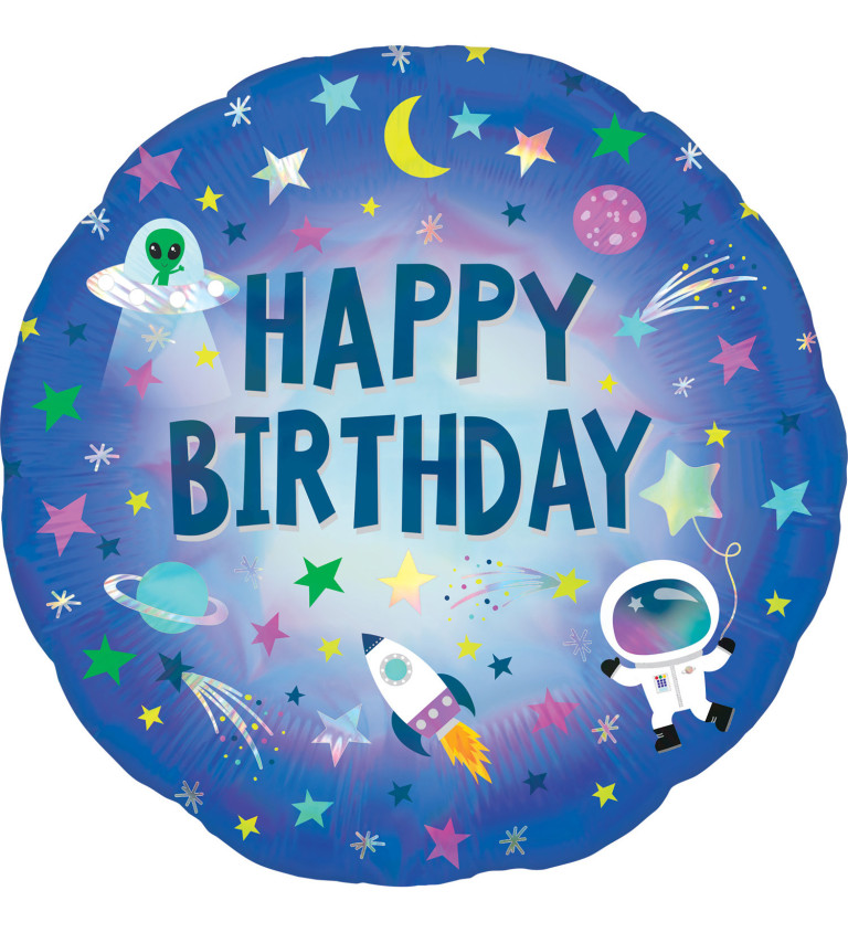 Fóliový balónik Happy Birthday, vesmír