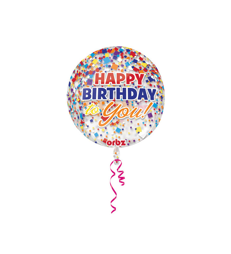 Fóliový balónik Happy Birthday - konfety
