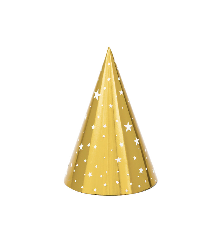 Zlatý párty klobúčik s hviezdami, 16cm