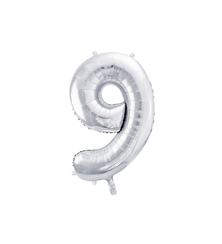 Strieborný balónik v tvare čísla "9"