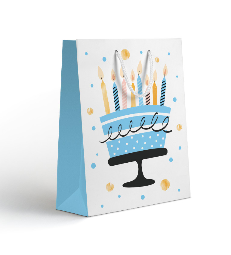 Darčeková papierová taška - modrá s tortou