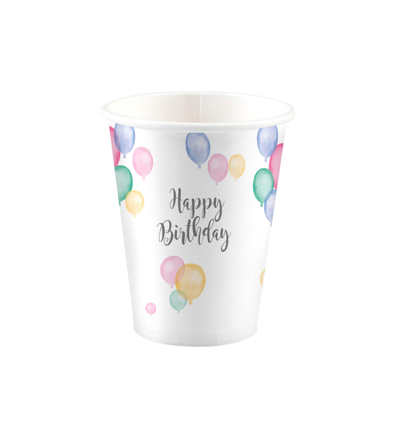 8 pohárov Happy Birthday pastelový papier 250 ml