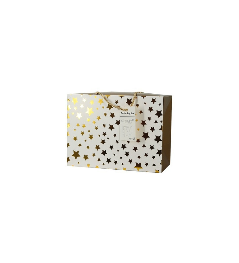 Darčeková taška M 23x16x11 cm so zlatými hviezdičkami