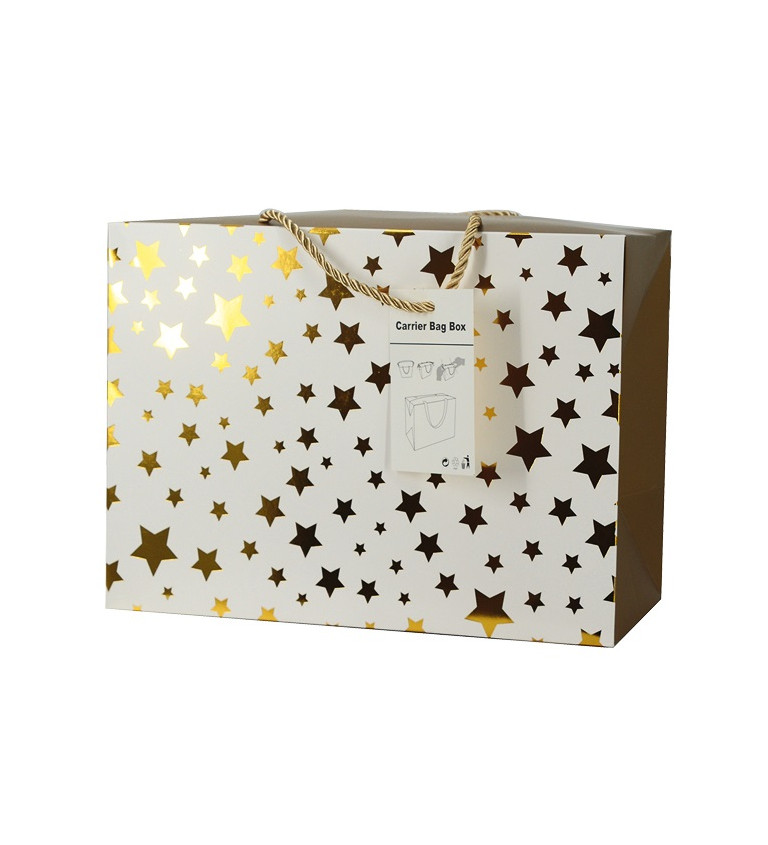 Darčeková taška L 27x20x13 cm so zlatými hviezdičkami