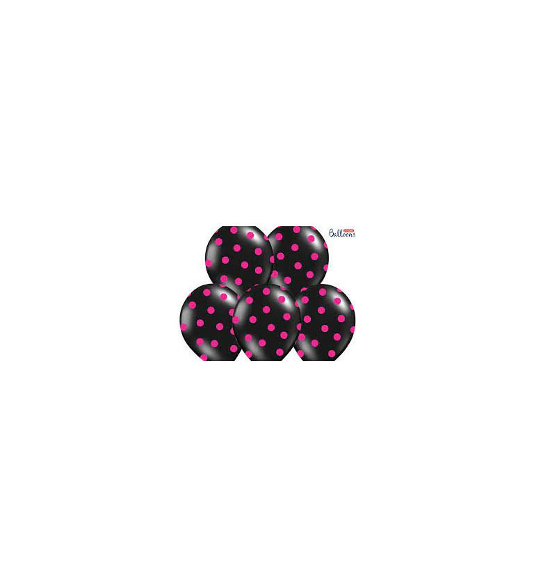 Čierne balóny s ružovými bodkami 50 ks