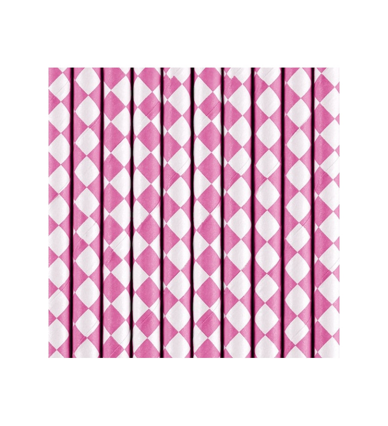 Papierové slamky so štvorčekami, ružové