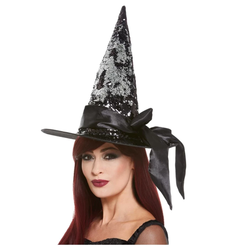 Čarodejnícky klobúk s flitrami - čierny
