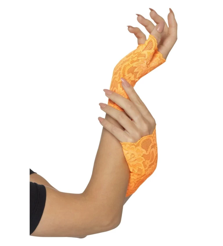 Neónovo oranžové krajkové rukavičky