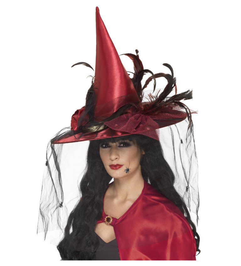 Čarodejnícky klobúk deluxe v červenej farbe