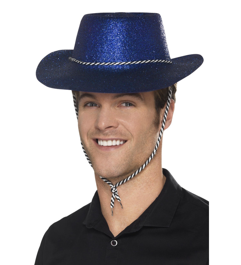 Kovbojský klobúk - deluxe modrý Glitter