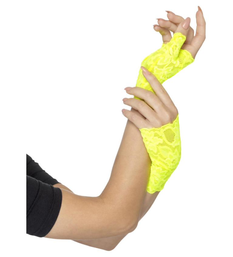 Neónovo žlté krajkové rukavičky