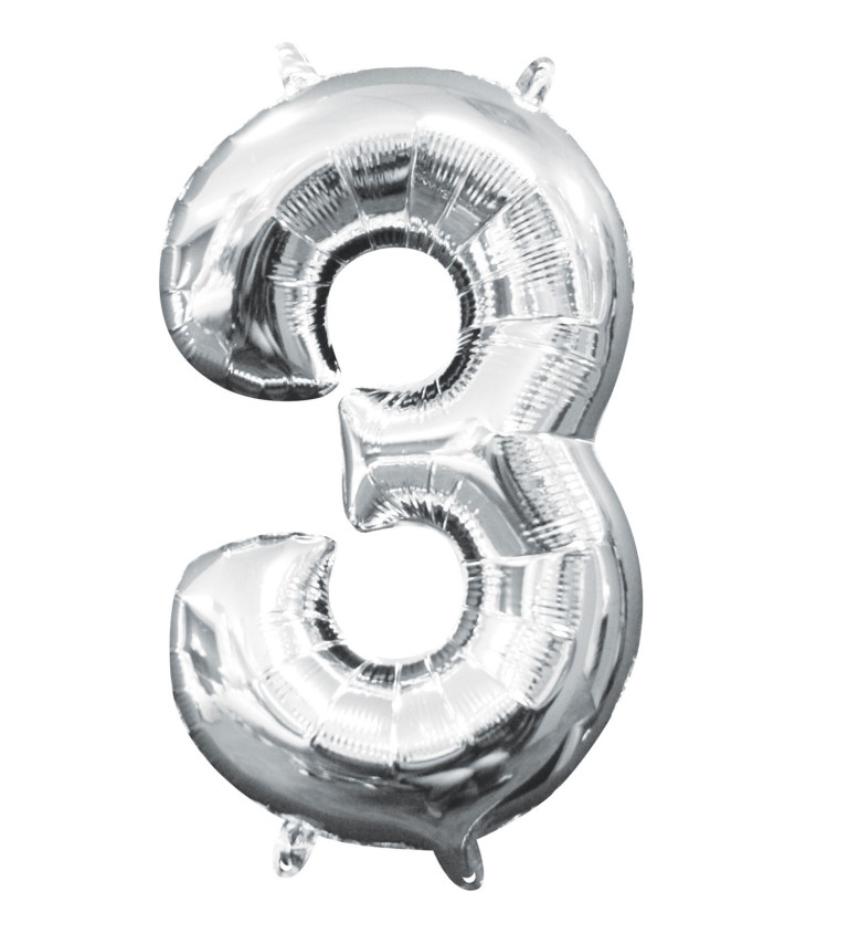 Strieborný fóliový mini balón - číslica "3"
