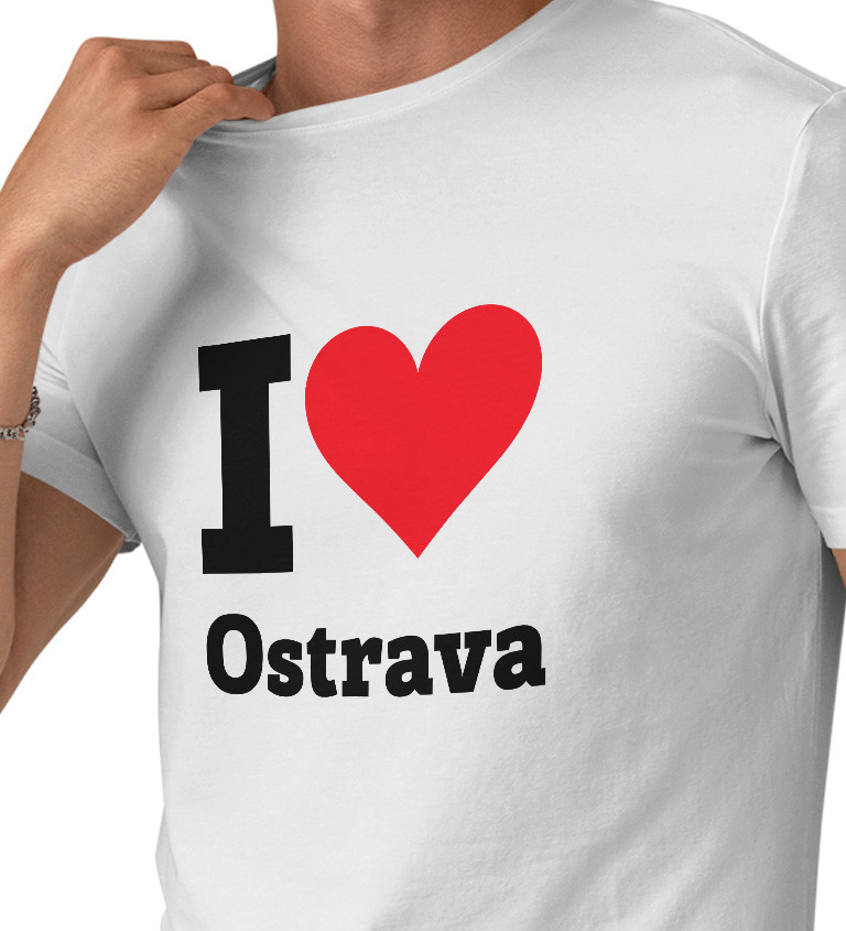 Pánske biele tričko - I love Ostrava