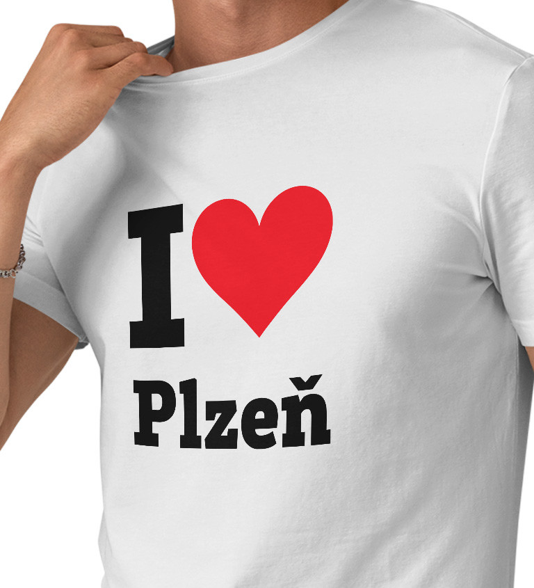 Pánske biele tričko - I love Plzeň