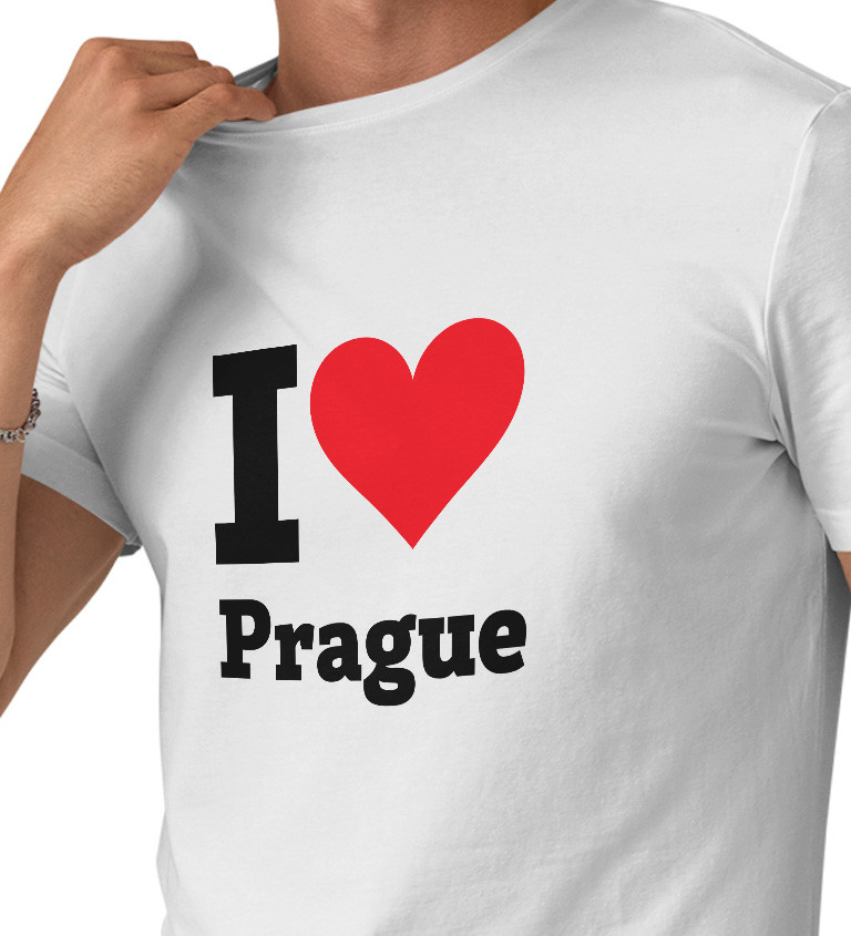 Pánske biele tričko - I love Prague