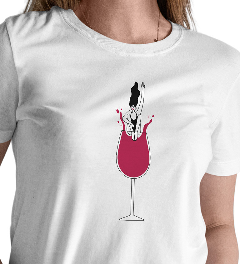 Dámske tričko biele - Pohár vína a skok