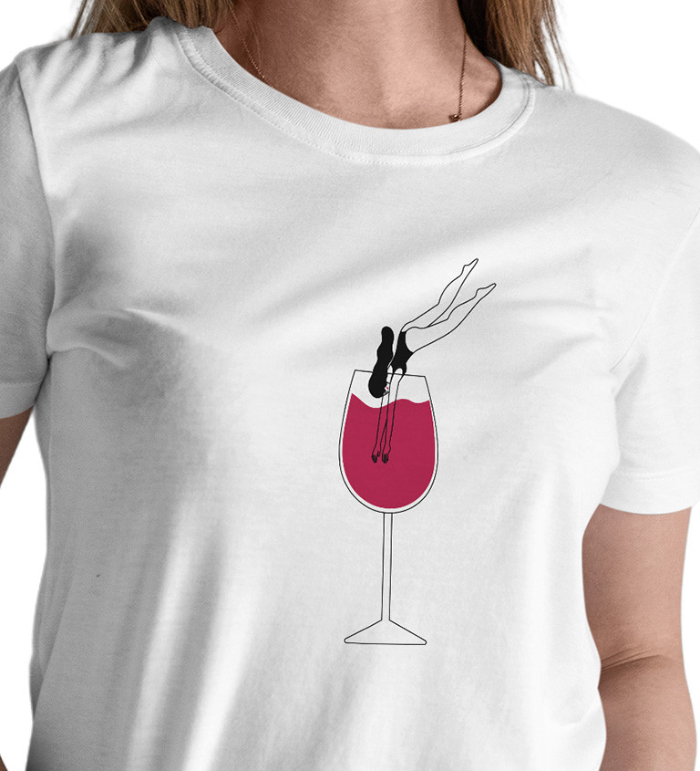 Dámske tričko biele - Pohár vína a šípka