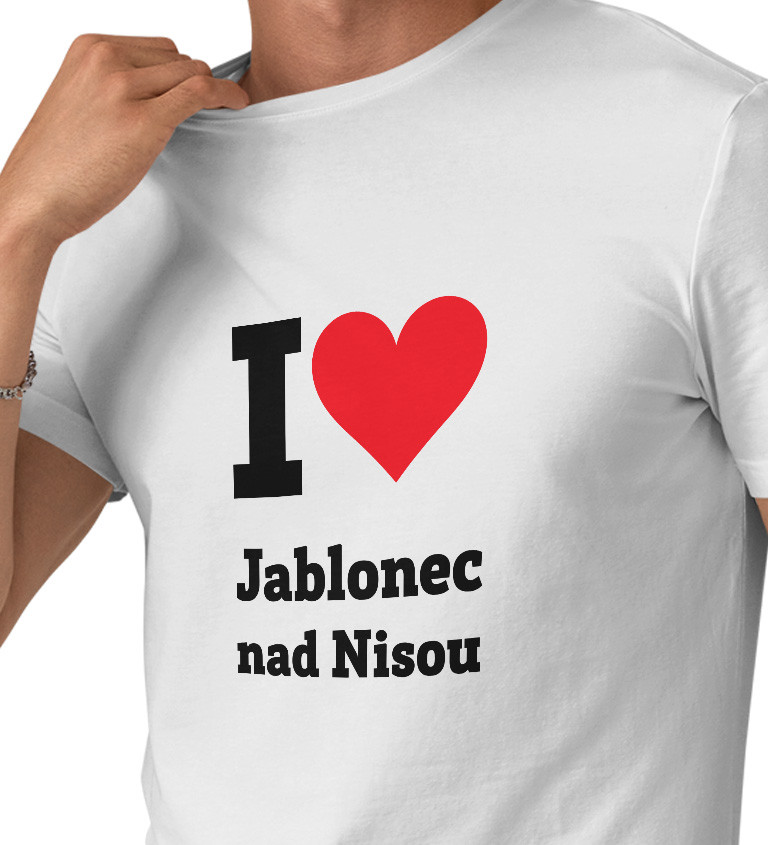 Pánske tričko biele - I love Jablonec nad Nisou