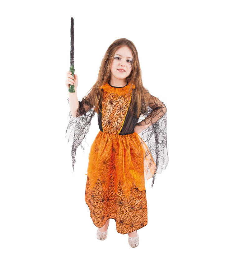 Detský kostým - Čarodejnica, čierno-oranžový
