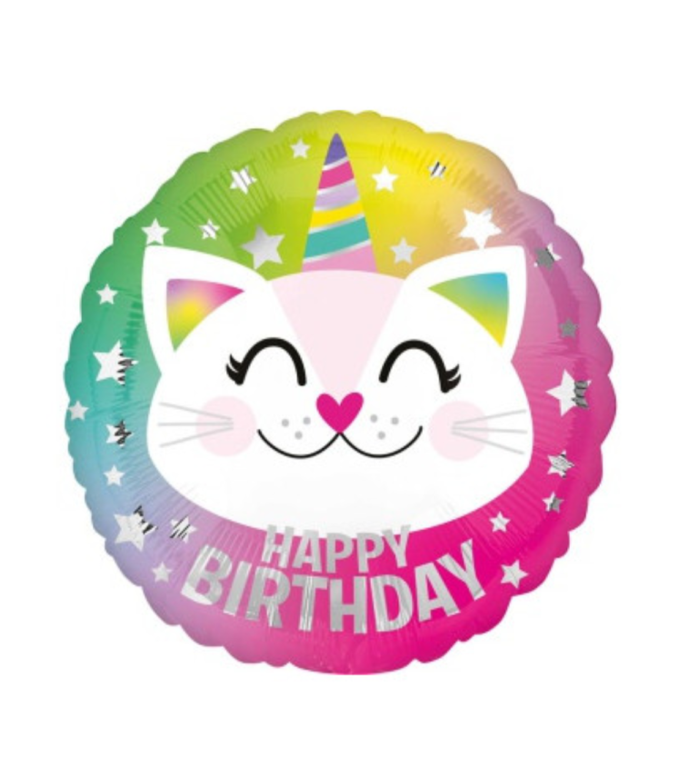Fóliový balónik - Happy birthday - mačka