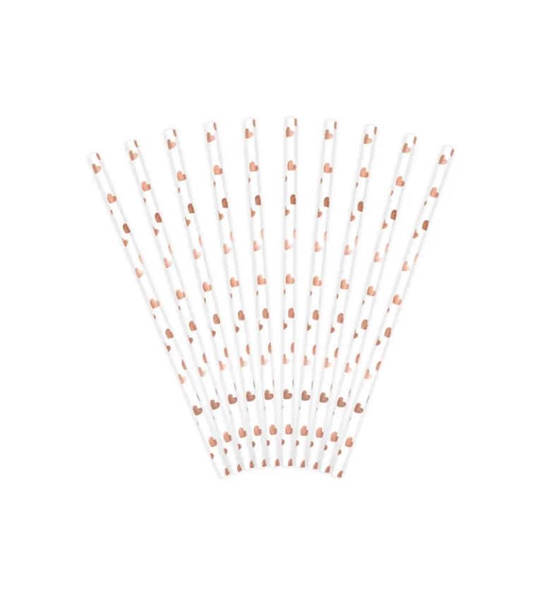 Papierová slamka s rose gold srdiečkami