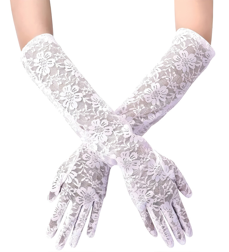 Dlhé rukavice s čipkou – biele